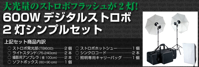 ハイスペック600W デジタルストロボ2灯シンプルセット内容